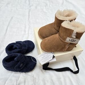 New Ugg Bundle Of Navy Blue Bixbee And Tan Lambswool Erin Booties